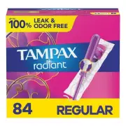 Radiant Tampons, with LeakGuard Braid, Regular Absorbency, Unscented, 84 Coun...
