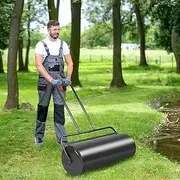 Costway 48L/63L Lawn Roller, Heavy-Duty Steel Push/Pull Sod Roller, Water & Sand Filled Garden Care Equipment w/U-Shaped Handle, Lawn Rolling Machine for Park, Backyard, Garden (63L)