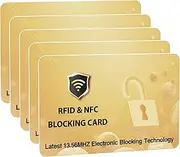 [Jet International] RFID Cards, 5 Pack One Card Protects Entire Wallet Purse For Men & Women, NFC Contactless Bank Debit Credit Card Protector ID ATM Guard Card – Golden