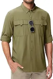 [MAGCOMSEN] Men's Sun Protection Fishing Shirts UPF 50+ UV Quick Dry Long Sleeve Button Down Shirts Safari Hiking Travel