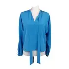 JOIE 100% Silk Shirt Blouse Long Sleeve Green Blue Front Tie Relaxed XS