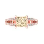 2.4ct Princess split shank Natural Morganite Promise Wedding Ring 14k Rose Gold
