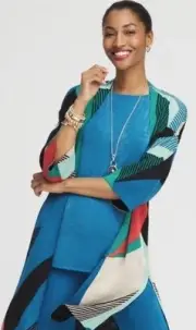 NWT Chico's Travelers Women's Size 3 Top. Cozumel Blue Slinky/Dressy/ stretchy