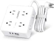 Surge Protector Power Strip with 8 Outlets & 4 USB Ports - 6 Ft Cord, White