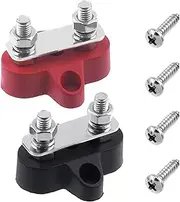 Glarks 2Pcs 1/4" Dual Studs Battery Junction Post M6 48V Bus Bar Insulated Junction Block Heavy Duty Battery Power Distribution Terminal Block for Automotive Truck RV Boat (Red + Black)