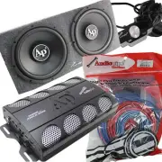 Audiopipe Dual 12" Loaded Enclosure bundle with 2 Channel Amplifier and Amp Kit