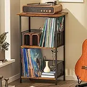 Record Player Stand Up to 200 Albums, Vinyl Record Storage Table with Extended Wooden Desktop, Record Player Cabinet for Albums, Vinyl Record Stand Vinyl Storage End Table for Bedroom & Living Room