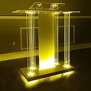 Clear Podium Stand Portable Floor Lectern Pulpits for Churches, Led Luxury Church Podium Stand Steady Standing Teacher Speaker Classroom Presentation, Acrylic Podiums Holder W/Slanted Top S