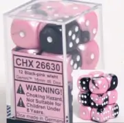 Chessex Dice d6 Sets Gemini Black & Pink with White - 16mm Six Sided Die 12 B...