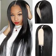 V Part Wig Human Hair Straight Vpart Human Hair Wig Upgrade U Part Wig Straight Clip in Half Wigs for Black Women Glueless No Leave Out 180% Density Natural Co
