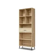Wooden Bookcase Oak 5 Tier Display Shelving Cupboard CD DVD Storage Unit Drawer