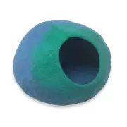 Walking Palm All Natural Wool Cat Cave Cocoon - One Size - Blue and Turquoise