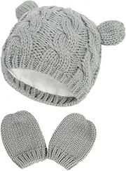 bns7fapq Girls Boys Winter Warm Knit Hat Ear Solid Warm Cute Glove 2pcs Lovely Beanie Cap 0-18M