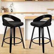 ALFORDSON Bar Stools 2Pcs Swivel Counter Stool 64cm Seat Height Kitchen Dining Chair Barstools with Footrest and Adjustable Leg Levelers for Home Bar Dining Room (Caden All Black)