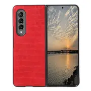 For Samsung Galaxy Z Fold4 5G Foldable Crocodile Texture Phone Case Pu Leather Red Other Mobile Accessories