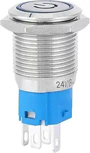 Blue LED Flat Round Head Metal Push Button Power Symbol 16mm (24V)