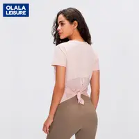 在飛比找蝦皮商城優惠-[Olala]健身跑步綁帶速乾透氣寬鬆罩衫 瑜伽短袖T恤女 