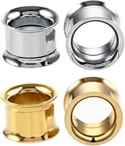 [NewZenro] Gold Silver Plated Ear Tunnels Plugs Expander Gauges Stretcher Double Flared Earrings Screw Stainless Steel Hypoallergenic Body Piercing Jewelry Personalized Gifts Men Women Bff 2Pairs Set