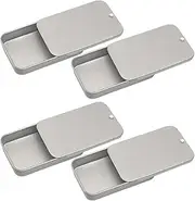 FSSTUD Pack of 4 Metal Slide Top Box Small Dental Floss Box Rectangular Storage Tins Refillable Dental Floss Case Travel Size Dental Floss Dispenser Mini Tin Box Container Silver