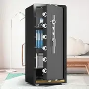 Security safe, 3.8 cubic feet home safe locker with dual security key lock and password, secret locker, removable shelf, for home office, black