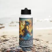 Poseidon Greek Sea God NEW Stainless Steel water bottle 32oz Greek Gods Black!