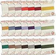 Griffin Silk Bead Cord Perlseide – Size 2 (0.45mm) 21 Color Sampler – 2 Meters per Card – Stainless Steel Needle Attached – for Knotting Pearls, Gemstones, Crystals and Beads