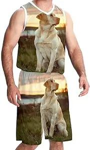 [KQNZT] Basketball Jerseys Shorts Sport Set, Basketball Jersey for Women, Men's Basketball Jersey, Labrador Animal Dog