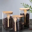 Tank with Wood Spoon Glass Canister Food Container Kitchen Grain Storage Bottles