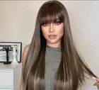 Brand new synthetic brown with blonde highlights straight wig With Fringe