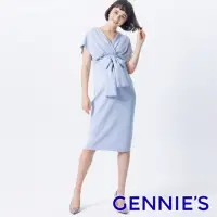 在飛比找momo購物網優惠-【Gennies 奇妮】大V領小禮服洋裝-藍(孕婦裝 彈力 