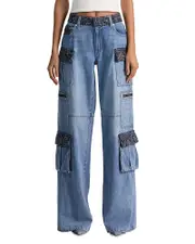 Alice and Olivia Cay Mid Rise Baggy Cargo Jeans in Celine Vintage