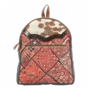 KB OHLAY KB139 Backpack Hand Tooled Upcycled Canvas Hair-On Genuine Leather