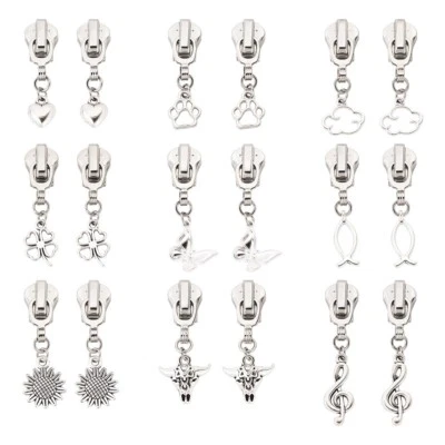18pcs Zinc Alloy Zipper Head with Charms Zipper Pull Replacement Craft 3.9~5.1cm