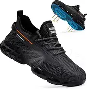 [BAIYIJIA] Steel Toe Shoes for Men Work Shoes Air Cushion Construction Industrial Breathable Safety Shoes Women Lightweight Steel Toe Sneakers for Men Indestructible Shoes Comfortable