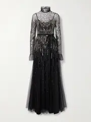 [Zuhair Murad] Zuhair Murad - Belted Embellished Tulle Turtleneck Gown - Black - FR 38 FR 38 Black