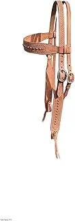 LEATHERRIDE Double Stitched Leather Browband Western Headstall for Horse, Free Sizes Tan Color