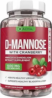 Natural D-Mannose Capsules 4-in-1 Formula - 120 CAPS, 1500 MG Cranberry, Dandelion, Hibiscus Flower Extract, Fast-Acting Pills for Bladder Health, Urinary Tract Infection UTI Support Flush Impurities