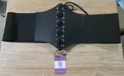 Black Corset Waist Belt for Women, Wide Elastic Tie