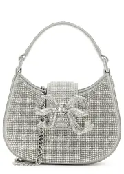 Self-portrait Crescent Bow Micro Suede top Handle bag - Silver One Size