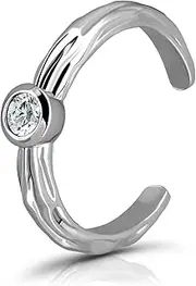 [Hoops & Loops] Sterling Silver Cubic Zirconia Bezel-Set Hammered Toe Ring