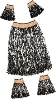 Hawaiian Skirt Hawaiian Grass Skirt Elastic Skirt Ladies Tropical Skirt Costume Skirt for Party Favors Carnival Fancy Dress, Black
