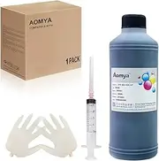Aomya Ink Refill Kit Black 500ml Dye Bulk Ink for HP Inkjet Printers Refillable Cartridge CISS CIS System with Syringe&Glove (16.9 oz)
