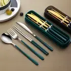 4pcs/Set with Case Bag Cutlery Set Chopsticks Spoon Fork Knife Students