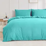 LINENOVA Quilt Cover Set Queen Size - Brushed Microfiber 1200TC Super Soft Duvet Cover Set 3 Pieces with Button Closure, 1 Duvet Cover and 2 Pillowcases(Queen Size, Teal)