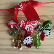 NEW! CHRISTMAS SANTA PENGUIN GINGERBREAD MAN TREE Wine Charm rings Set Of 8