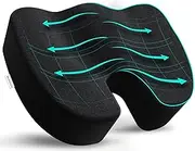 Bomdaia Seat Cushion Pillow for Office Chair, Car Seat Cushion Pad for Desk Chair, Non-Slip Memory Foam Coccyx Seat Cushion for Back, Sciatica & Tailbone Pain Relief (Black)
