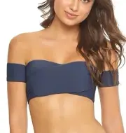PilyQ BLUE Poseidon Layla Off Shoulder Bikini Swim Top, US Large