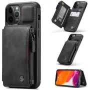 CaseMe Shockproof iPhone 12 Pro Leather Case Cover Zipper Wallet Apple [Black]