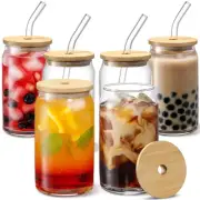 Glass Smoothie Iced Coffee Cup With Glass Straw And Bamboo Lid