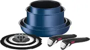Tefal L77998 Tifal Handle Removable Pot Frying Pan Set, 8-Piece Set, Compatible with IH Gas Fire, Ingenio Neo IH Blue Marquise Unlimited Non-Stick Blue